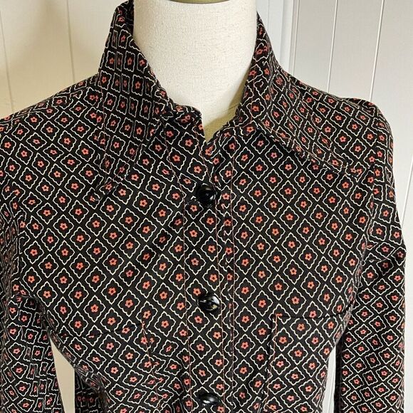 Handmade Womens Small Button Front Shirt Black Pink Diamond Pattern Long Sleeve - Picture 3 of 12